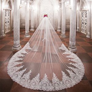 Luksusowa Cekinowa One Warstwa Zroszony Długie Weils Ślub 3M Koronki Wykończenia Miękkie Tulle Katedra Akcesoria Bridal Veil Akcesoria z grzebieniem