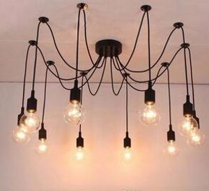Nowoczesny Duży Spider Industrial Black Vintage Lampa Wisiorek Loft LED 14 Światła E27 AC 110 V / 220 V do baru Lounge Bar