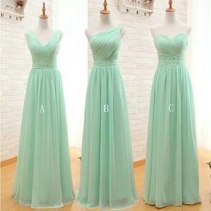 Новые 3 стиля мятно-зеленое длинное шифоновое платье подружки невесты Дешевые плиссированные платья длиной до пола для подружек невесты до 100 лет