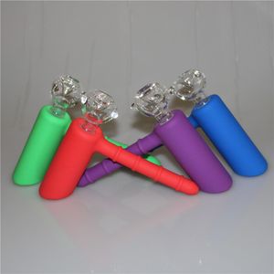 Colorful Silicone Hammer pipe hookah With 18mm Joint Glass Bowls Honeycomb Dab Rig Smoking Water Pipes