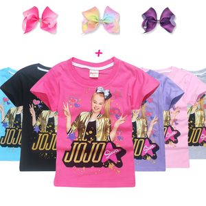 Summer Jojo Siwa Baby Girls T-shirts Söt tryckta shorts Sleeve Kids Bobo Chose Tee Shirt With Hair Bows Barn Sportkläder Tops C3916