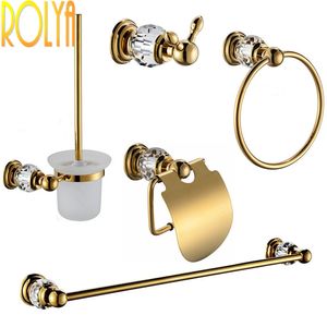 Rolya Crystal Lyxig Solid Brass Robe Hook Toilett Pappershållare Handduksstång 5PCS Bath Hardware Set