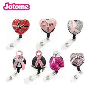 10pcs/lot Mix style medical yoyo retractable badge pull reel nurse Breast Cancer Awareness pink ribbon Id working holder