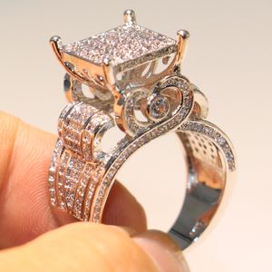 Funkelnder Luxus-Schmuck, hochwertiger 925er-Sterlingsilber-Fill-Pave-weißer Saphir-CZ-Diamant-Eulen-Ring, Party-Frauen-Ehering-Ringe-Geschenk