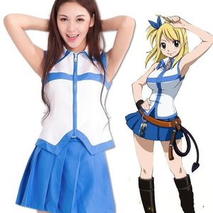 Azjatyckie Rozmiar Japonia Anime Fairy Tail Lucy Costume School Girl Uniform Heartfilia Cosplay Dress Party Garnitury Spódnice Pełny zestaw