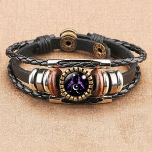 12 Horoskop-Schild-Glas-Cabochon-Charm-Armband, mehrschichtige Wickelarmbänder, Modeschmuck für Damen und Herren, als Geschenk