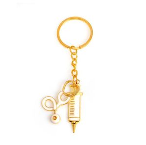Syringe Stethoscope Keychain 2 Styles Metal Gold Medical Supplies Keyring Key Chain For Doctors Nurse Jewelry Graduation Gift