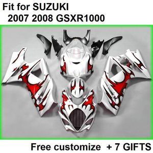 7 Geschenke Verkleidungsset für Suzuki GSXR1000 07 08 weiß rote Flammen Verkleidungsset GSXR1000 2007 2008 XZ78