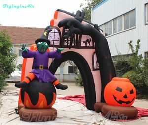 3m Halloween Entrance Arched Door Inflatable Arch Reusable Hallowmas Archway with Wizard and Pumpkin