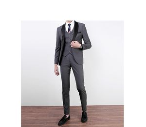 Hübscher Schal Revers Grau One Button Bräutigam Smoking Herrenanzüge Hochzeit/Abschlussball/Abendessen Trauzeuge Blazer (Jacke + Hose + Krawatte + Weste)