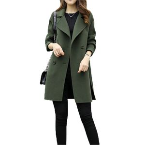 Casaco de Lã Feminino Nova Moda Longo Solto Trespassado Slim Tipo Feminino Outono Inverno Quente Misturas de Lã