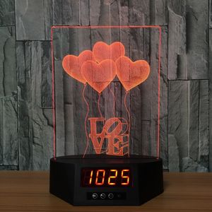Love Clock 3D Illusion Nachtlichter LED 7 Farbwechsel Schreibtischlampe Home Decor Geschenk #T56