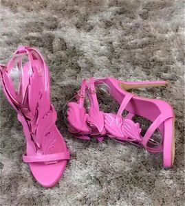 Varumärkesdesign Kvinnor Fashion Open Toe Leafs Stiletto Heel Sandals Cut Out Winged High Heel Gladiator Sandaler klänningskor