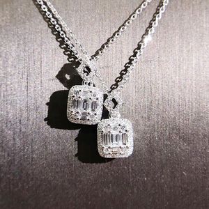 Brand Jewelry Unique Handmade T Princess Cut 5A Zirconia CZ Diamond Square Pendant Fashion Eternity Clavicle Necklace for Women Gift