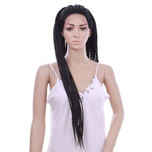 30 tums spetsfront peruks syntetiska svarta färger Box Braid Wig Lång African American flätad för svarta kvinnor