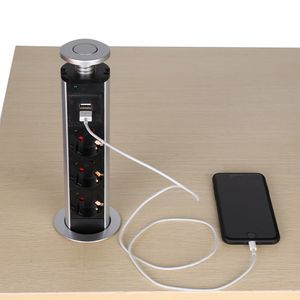 AB Tak güç Gizli Mutfak Masa Pop Up Elektrik Soketi Güç Led şarj USB Alüminyum Raf Gümüş Siyah