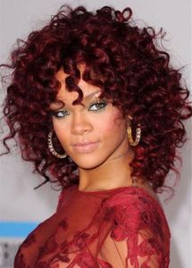 Lace Front Wig Värmebeständig röd Burgundy Wig Afro Kinky Curly Wigs för svarta kvinnor fzp75