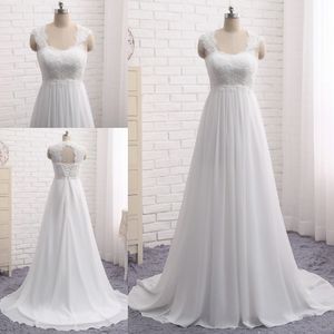 Vestidos De Casamento 2020 Bohemian Hippie Estilo Praia A Linha de Vestido De Noiva Plus Size Vestidos De Noiva Imagem Real Lace Branco Chiffon Boho Sem Encosto