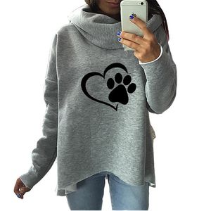 Moda Coração Gato ou Cão Pat Padrão Padrão Roupas Mulheres Hoodies Cachecol Colarinho Casual Moletons Pullovers para Fêmea