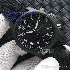 2018年の贅沢な最高品質のパイロットクロノグラフセラミックケースブラックダイヤルブラックナイロンストラップETA 7750自動運動腕時計ジョット