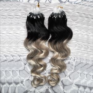 200PCS Micro Loop Ring Hårförlängningar Loop Micro Ring Remy Hair Extension 100% Human Hair Body Wave Ombre Färg Mikro Länkar 1g / s 200g