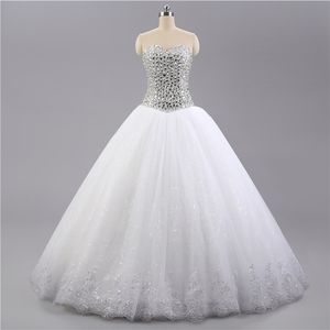 Sparkling Wedding Dress Ball Gown Stunning Crystal Beads Sequins Top Bridal Gowns Soft tulle with Applique Edge Lace-up Back