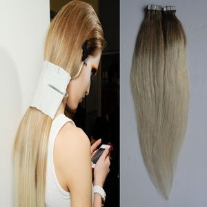 T4 / 613 Tape In Hair Extensions Ombre Straight 40 Pieces Package 100 gram Mänskliga hår Straight Ombre Skin Weft Hårförlängningar