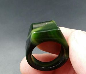Natürlicher Jade-A-Waren-Tintengrün-Achat-Ring, quadratischer Ring, Gesichtsring für Männer und Frauen