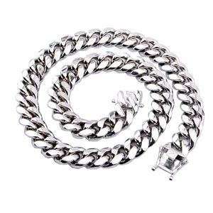 8mm/10mm/12mm/14mm 316l Stainless Steel Jewelry High Polish Miami Cuban Chain Necklace Men Punk Curb Chaindragon-beard Clasp 24cm