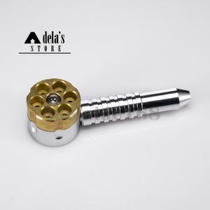 Revolver Six Shooter Pipe With Herb Grinder Metal Smoking 4.6 Inch Aluminum Brass Six Bullet Rotary Pipes Tool Tobacco Oil Bowl 036