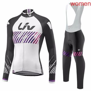 LIV 팀 사이클링 긴 소매 유니폼 (BIB) 바지는 여성 산악 자전거 의류 통기성 경주 의류 빠른 건조 스포츠웨어 Ropa Ciclismo C2030