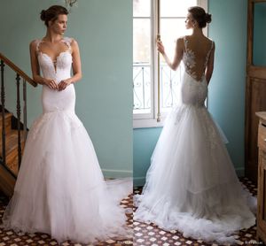 Sexy New Bohemian Arrival Mermaid Dresses Lace Applique Sheer Neck Backless Sweep Train Wedding Dress Bridal Gowns Boho