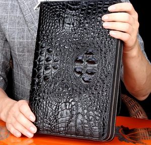Hochwertige Herren-Clutch-Taschen aus echtem Leder, robuste Hartschale mit Krokodilprägung, Doppelreißverschluss, 29 cm, multifunktionale Business-Clutch-Taschen