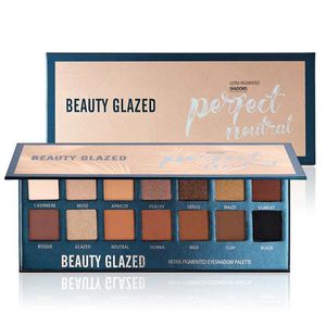 Beleza Glazed Matte Eyeshadow Paleta 14 Cor Glitter Sombra de olhos Maquiagem paleta Quente Luminous