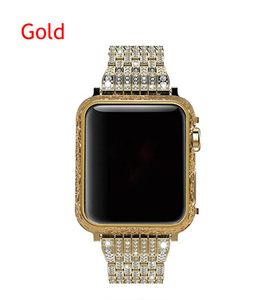 38mm 42mm Embossment Flower Design Platinum Case Bezel Cover + Full Diamond Watch Band för Apple Watch S1 / S2 / S3 (2In1 Set)