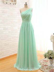 Mint Green Long Chiffon Bridesmaid Dress 2018 One Shoulder Cheap A Line Pleated Bridesmaid Dresses Under 100