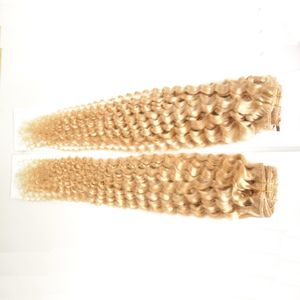 Brazylijski Kinky Curly Hair Extension 2 Sztuka Ludzkie Włosy Wiązki Wiązki # 613 Bleach Blonde 200g 100% Ludzkie Włosy Wyplata Remy 10-26