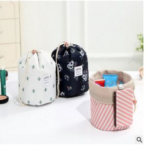 Women Cosmetic Storage Bag Barrel Shaped Makeup Drawstring Bags Travel Bundle Pocket Cactus Flamingo Flower Printing 5 2hl Ww