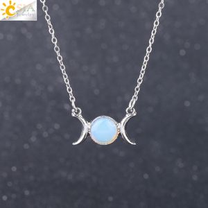 CSJA Wicca Triple Goddess Moon Jewelry for Women Opal Turquoise Howlite Beads Pendant Choker Clavicle Necklaces Gems Stone Jewellery F707 B
