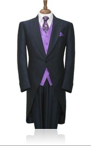 Fashion Dark Grey Tailcoat Men Wedding Tuxedos Morning Style Groom Tuxedos Men Dinner Prom Ceremonial Dress(Jacket+Pants+Tie+Vest) 1758