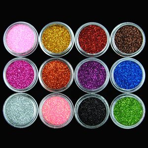 1set 12 Color New Design Round Shape Nail Glitter Powder Dust Pigment 3D Nail Art Decorations Nail Art Bottle Tip Set DIY Tools
