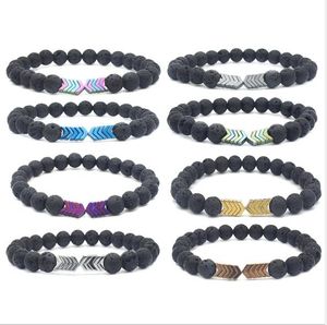 Bracciale con perline in pietra lavica nera naturale Bracciale con freccia magnetica Bracciale diffusore di olio essenziale fai-da-te per gioielli da donna Yoga