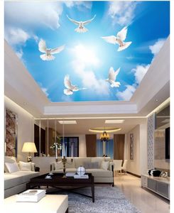 HD personalizado 3d foto papel de parede sonho azul céu branco nuvens pombo para sala de estar quarto zenith teto teto fundo parede papel de parecer