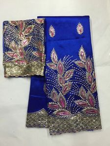 5 Yards Bellissimo tessuto di pizzo George blu royal africano con design di paillettes di malto e pizzo netto da 2 yard per vestiti JG29