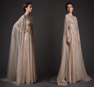 Abiti da sposa A-Line Crew Champagne Tulle trasparente Abiti da sposa Appliques Perline Abiti Watteau Krikor Jabotian Abiti HY4170