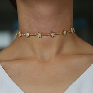 Новая изящная красочная цепь блестящие звезды Choker ожерелье Simple Boho Короткие шармы Chokers Hollars для женщин Бижу Ожерелья 35 + 10 см