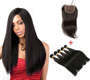 Brazilian Straight wave Human Hair Bundles With Closure Unprocessed Virgin Hair Weaves Wholesale