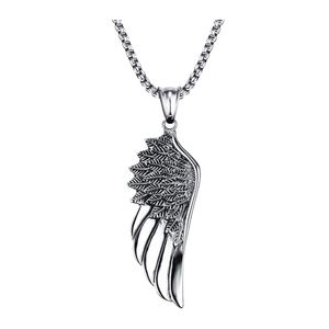 Män Choker Rostfritt Stål Vintage Gothic Feather Angel Wing Pendants Halsband Silver Tone Ketten Kolye Smycken 24 