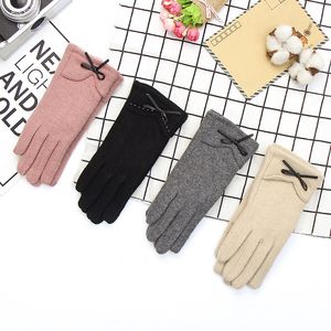 2018 Höst Vinter Touch Screen Vitens Glove Cashmere Wool Kintted Broderi Bow Mjuka Varma Handskar Kvinna 12Pairs / Lot