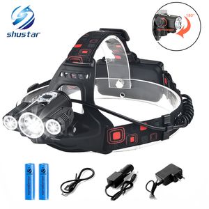 Shustar LED Head Lamp 3x T6 3 Lamps 4 Dimmable Mode Waterproof 10000LM LED Flashlight Fishing light Car-charger Rechargeable Battery